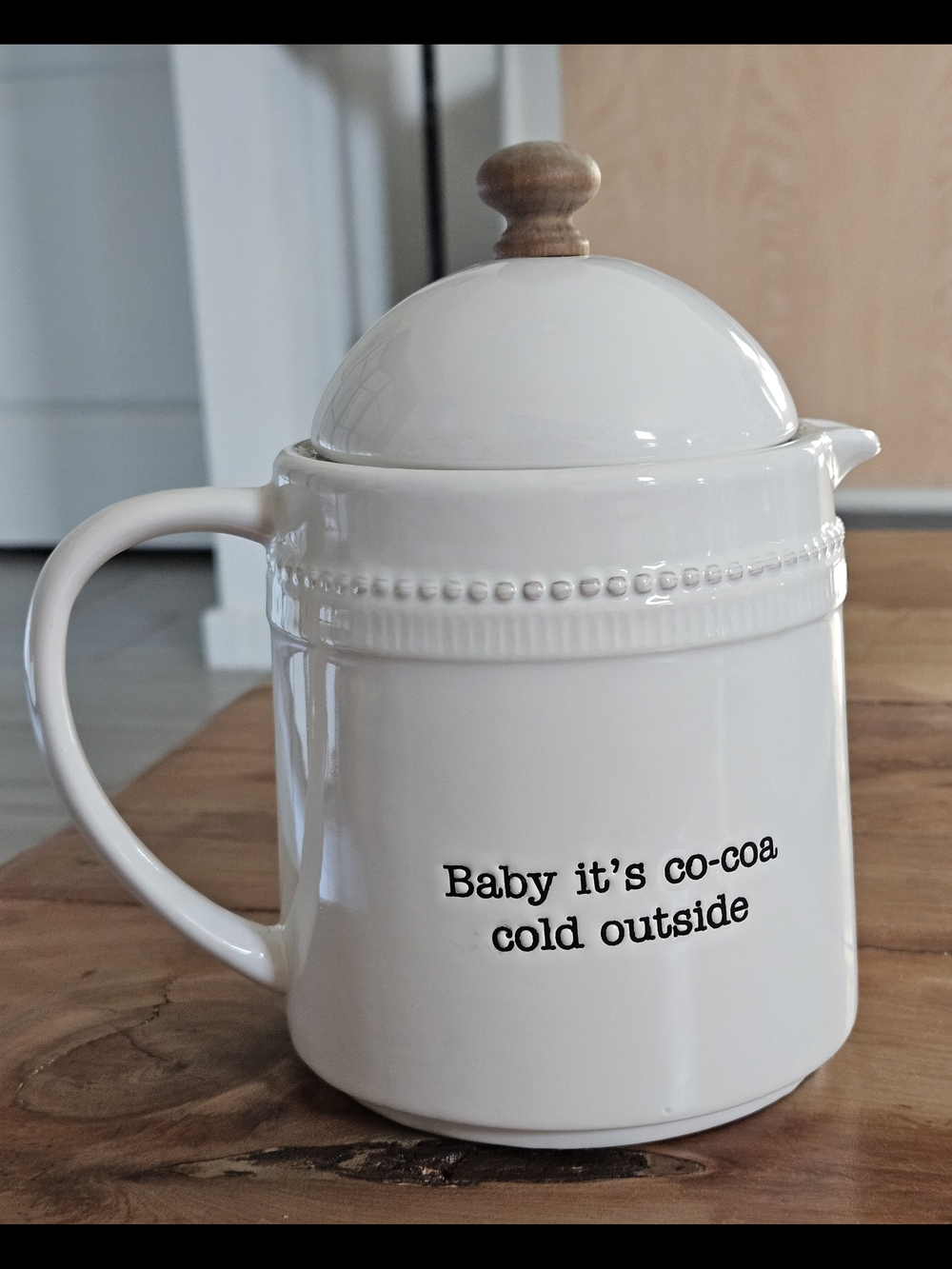 Mud Pie Hot Chocolate Pitcher featuring the playful debossed sentiment.
